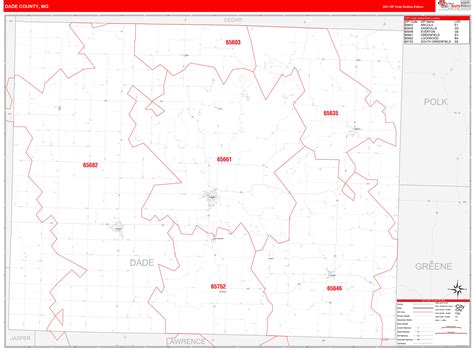 Dade County Mo Zip Code Wall Map Red Line Style By Marketmaps