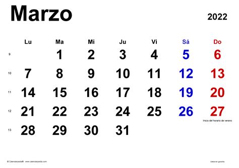 Calendario Marzo 2022 En Word Excel Y PDF Calendarpedia