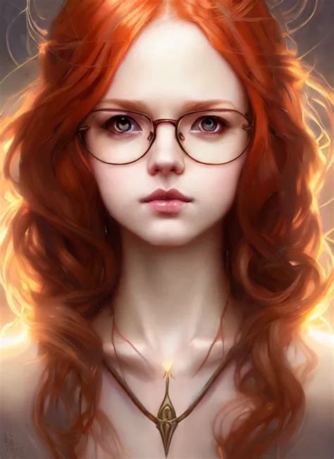 Lux Cute Female Ginger Hair Glasses Symmetrical Face Stable Diffusion