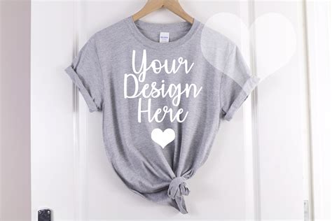 Gildan Mockup 64000 Softstyle Heather Gray Knotted T Shirt