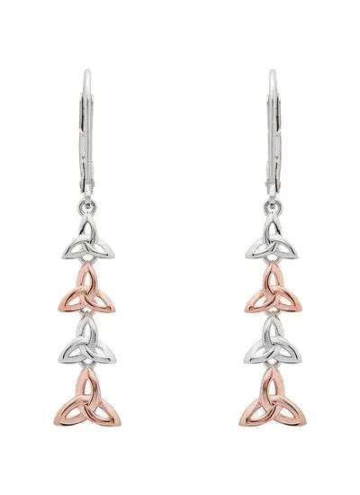 Sterling Silver Rare Irish Rose Gold Trinity Knot Drop Earrings Blarney