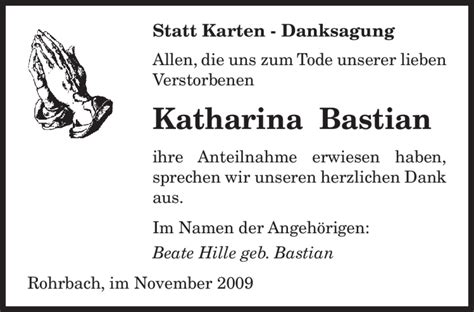 Traueranzeigen Von Katharina Bastian Saarbruecker Zeitung Trauer De