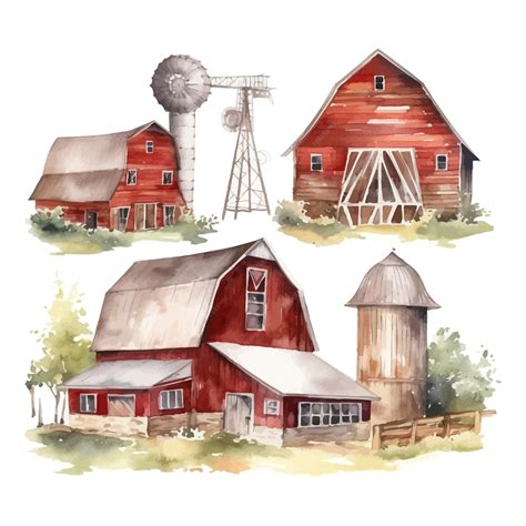 Premium Vector Watercolor Barns Clipart Farm Style Red Barn House