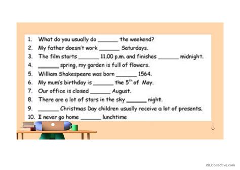 Prepositions Of Time In At On English Esl Powerpoints