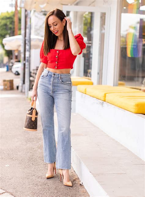 Sydne Style Shows July Th Outfit Ideas In Red Puff Sleeve Crop Top And