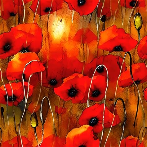 Poppy Field Sunset Watercolor Graphic · Creative Fabrica