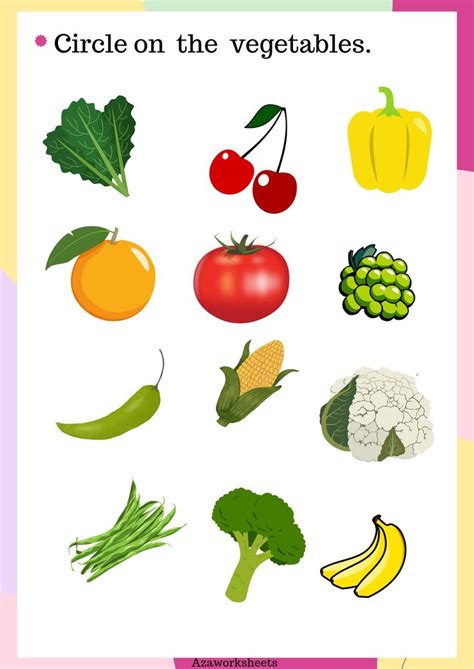 Circle On The Fruits And Circle On The Vegetables Worksheets For