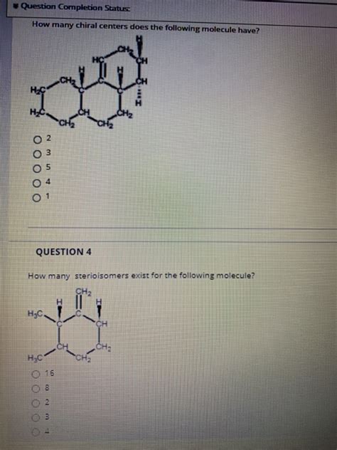 Solved Question Completion Status How Many Chiral Centers Chegg