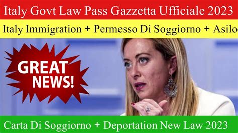 New Italy Govt Law Pass Gazzetta Ufficiale Immigration Pds