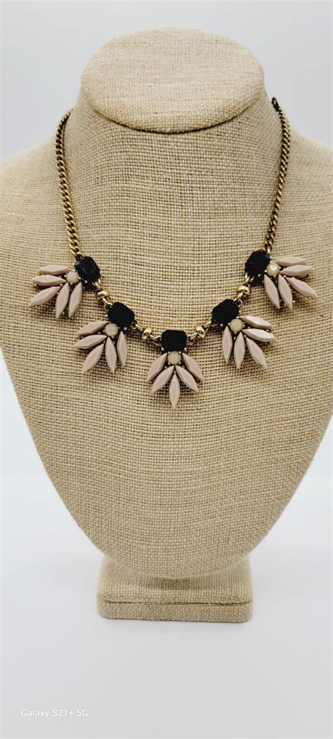 J Crew Necklace Nude Black Runway Necklace Gold Ton Gem