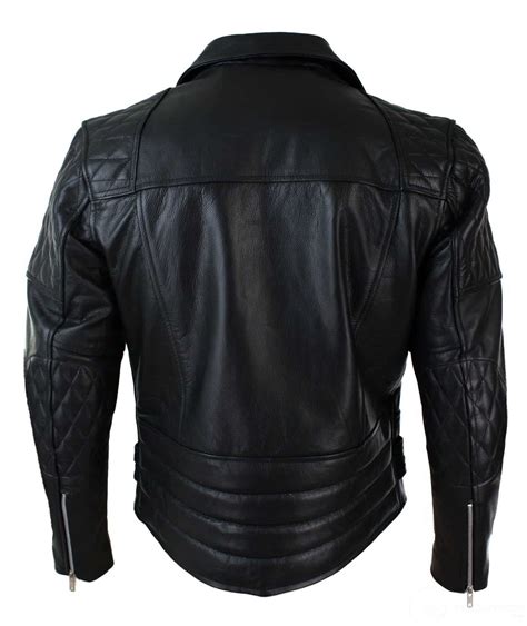 Real Leather Cross Zip Cow Hide Padded Mens Biker Jacket White Black