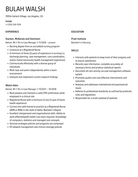 Rn Rn Case Manager Resume Samples Velvet Jobs