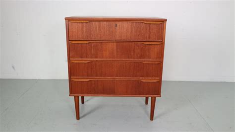 Mid Century Modern Danish Chest Of Four Drawers Tallboy In Teak