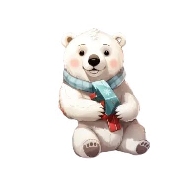 Ilustración De Un Lindo Oso Polar Con Regalo Sobre Fondo Blanco PNG