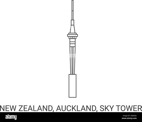 New Zealand Auckland Sky Tower Travel Landmark Vector Illustration