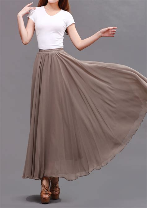 Grey Long Chiffon Skirt Women High Waist Long Chiffon Skirt Chiffon