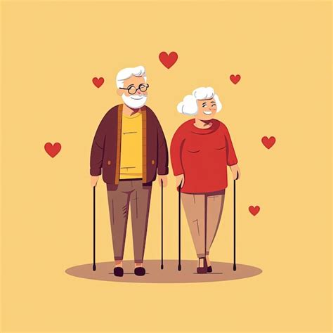 Premium Ai Image Seniors With Canes And Hearts In Cartoon