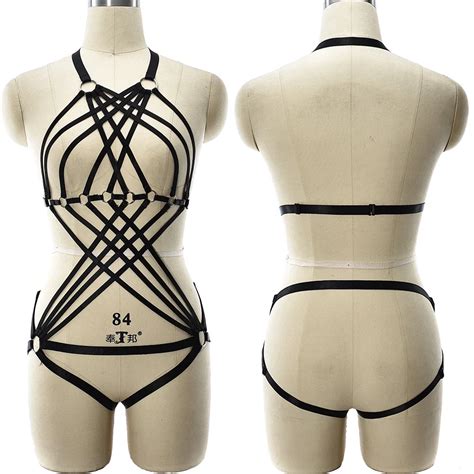 JLX HARNESS Hollow Bodysuit Black Cross Bondage Sexy Lingerie Harness