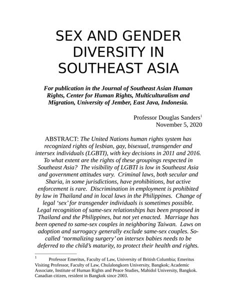 Pdf Sex And Gender Diversity In Southeast Asia