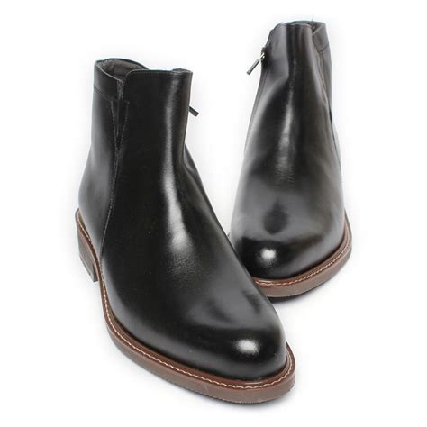 Mens Round Toe Black Leather Side Zip Platform Dress Ankle Boots