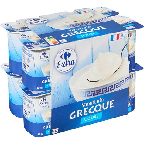 Yaourt à la grecque nature CARREFOUR EXTRA les 12 pots de 125g à Prix