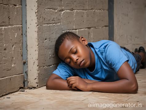 African Boy Sleeping Peacefully In Blue Tshirt Inside Cell Ai Image