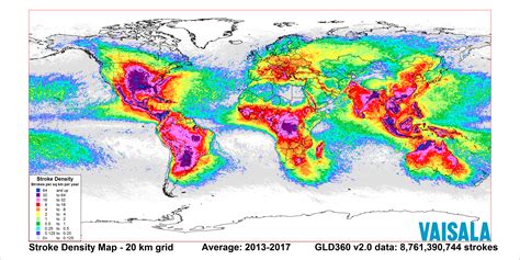 Average Lightning Strike Density Across The World From 8 Billion