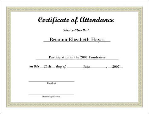 ️free Printable Certificate Of Attendance Sample Template