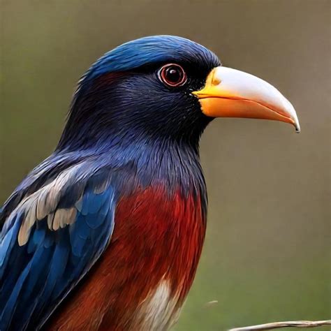 A Blue And Red Bird With A Yellow Beak And A Blue And Red Beak Premium Ai Generated Image