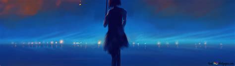 Lonely girl dark rainy night 4K wallpaper download