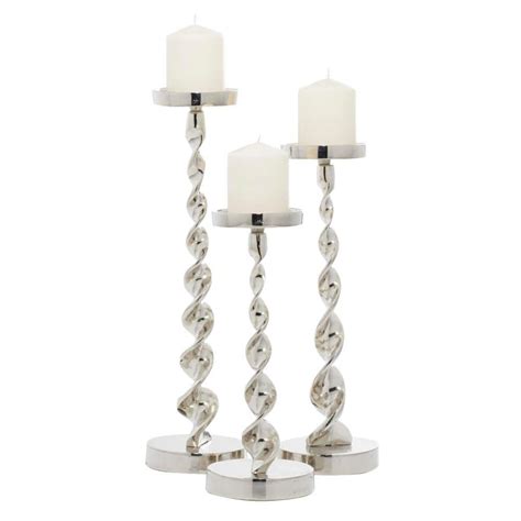 Litton Lane Silver Aluminum Candle Holder Set Of The Home Depot