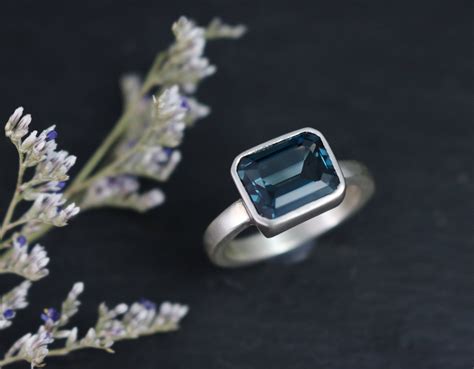 Emerald Cut London Blue Topaz Ring Sterling Silver Ring Etsy