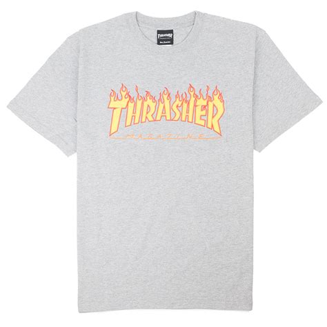 Thrasher Japan Burning Over Ss Pocket T Shirt Heather Grey Andjoy