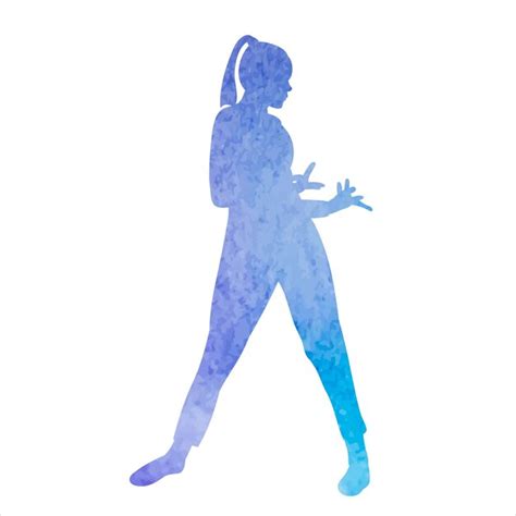 Vector Sobre Un Fondo Blanco Acuarela Azul Silueta Chica Bailando