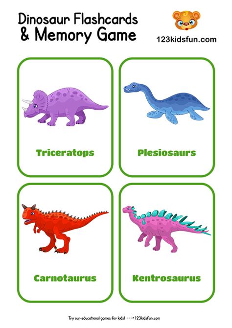 Free Printable Dinosaur Flashcards and Memory Game for Kids | 123 Kids ...