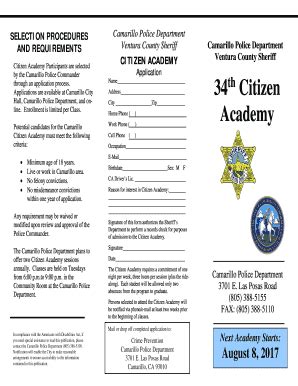 Fillable Online 34 Citizen Academy City Of Camarillo Fax Email Print