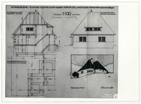 Alapozás alaprajza C D metszet nyugati homlokzat perspektíva Kós