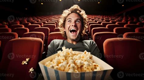 Man Eating Popcorn In A Movie Theater Sitting And Eating Popcorn Ai