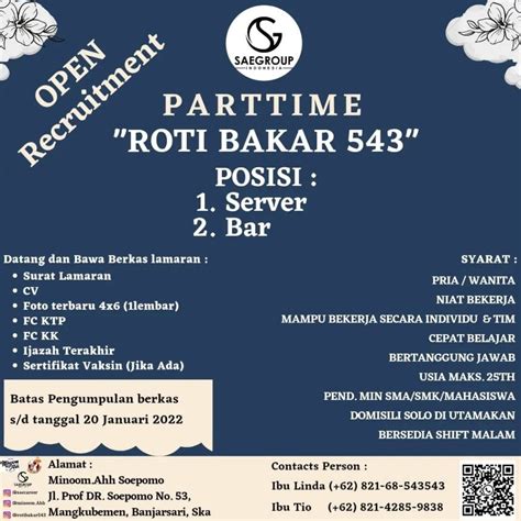 Lowongan Kerja Part Time Crew Roti Bakar 543 Di Solo INFO LOKER SOLO