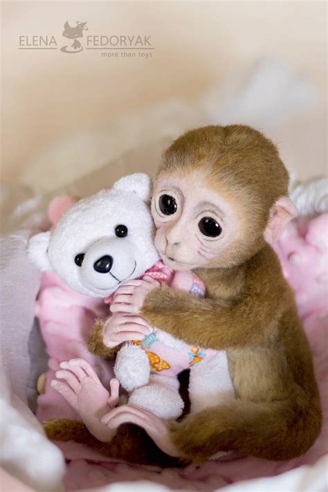 Baby Monkey Lilu Realistic Toy. OOAK Artist Handmade Collectible Animal ...