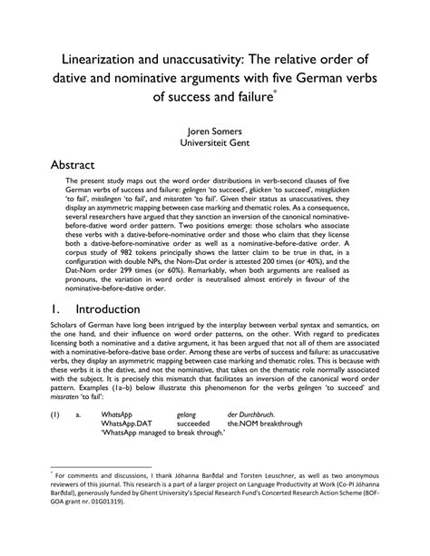 PDF Linearization And Unaccusativity The Relative Order Of Dative