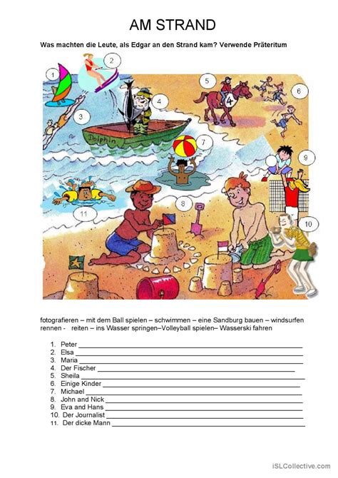 Am Strand Perfekt Pr Teritum Auf Deutsch Daf Arbeitsbl Tter Pdf Doc