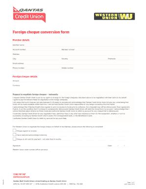 Fillable Online Foreign Cheque Conversion Form Qantas Credit Union