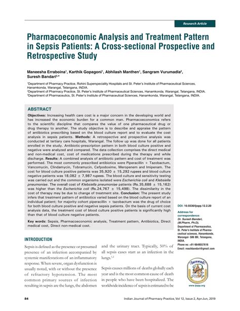 PDF Pharmacoeconomic Analysis And Treatment Pattern In Sepsis