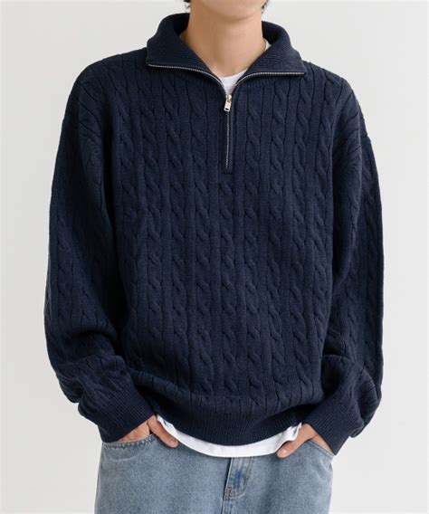 MUSINSA LEMAIN SECOND Overfit Volume Washable Half Zip Up Cable Knit