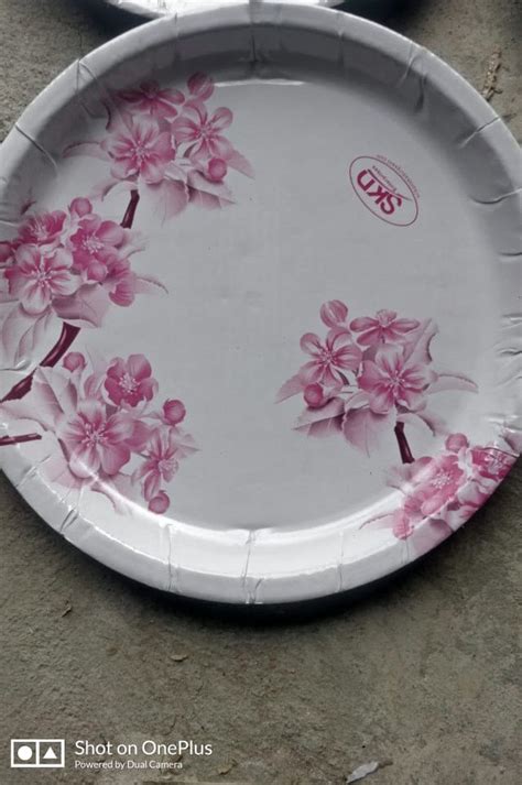 White Circular Disposable Designer Paper Plate For Event And Party