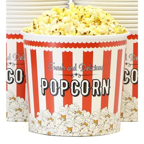 Large Disposable Popcorn Buckets Vintage Red And White 85 Oz 100