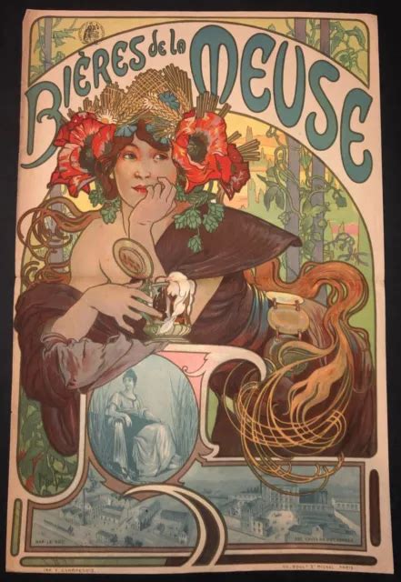 ALFONS MUCHA Bières de la Meuse Vers 1897 AFFICHE lithographique