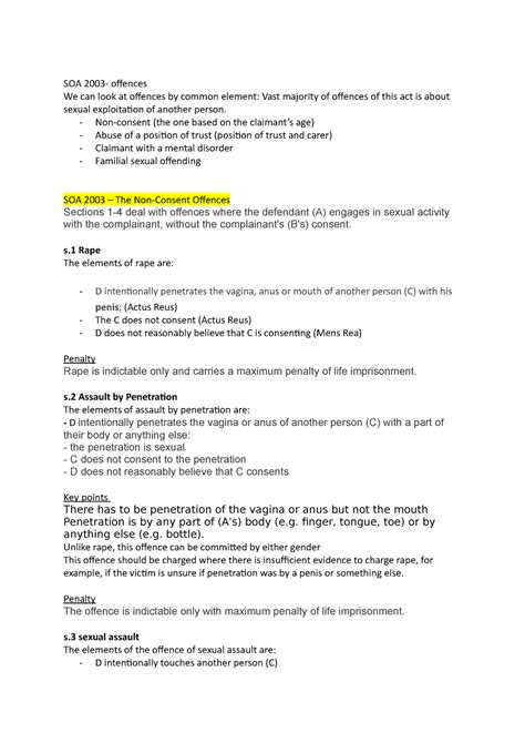 Sexual Offences Summary Of Lecture Notes Soa 2003 Offences We Can