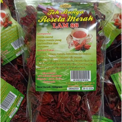 Jual TEH BUNGA ROSELLA MERAH KERING LAM 88 ROSELLA 100 Gr Merah